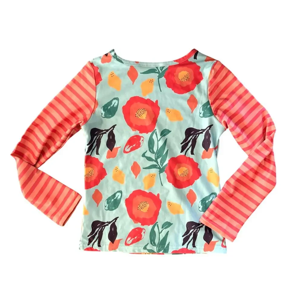 Oopsie Daisy Girls Floral and Stripe Rash Guard Shirt Size 7